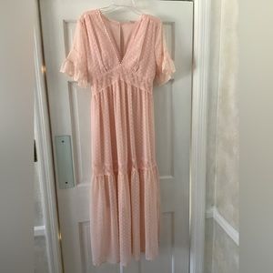 Pink ladies lace and dotted maxi dress